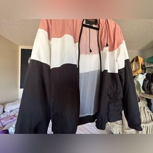 AMBIANCE outerwear pink, white,black Colorblock Windbreaker Large